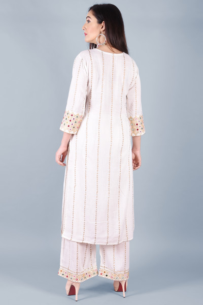 Women Cotton Rayon Straight Round Neck Kurta Palazzo DupattaSet