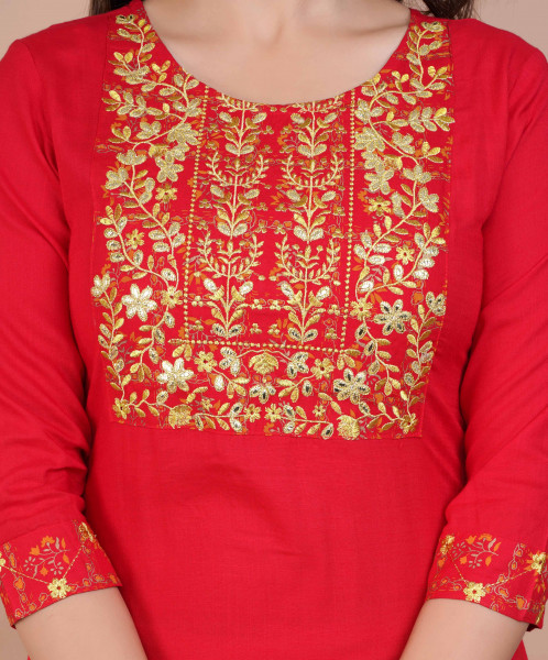 Women Cotton Rayon Straight Round Neck Kurta Palazzo DupattaSet