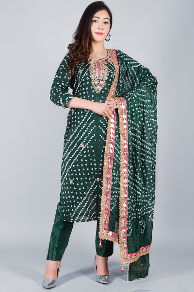 Women Pure Cotton Straight Round Neck Kurta Pant DupattaSet