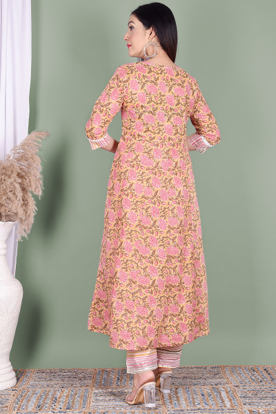 Women Pure Cotton Straight Round Neck Kurta Palazzo DupattaSet