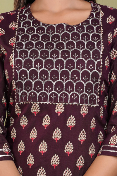 Women Cotton Rayon Straight Round Neck Kurta Palazzo Set