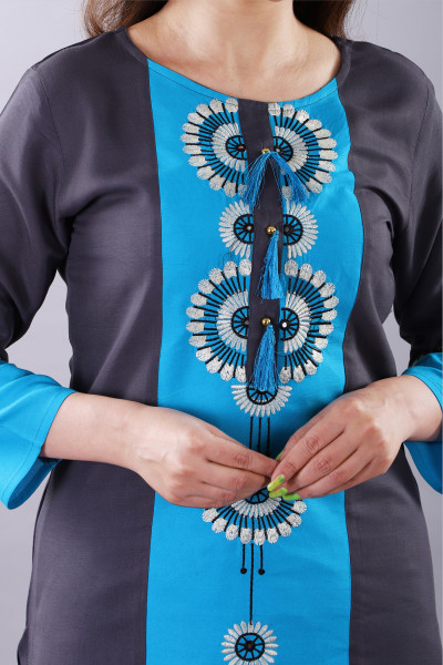 Women Cotton Rayon Straight Round Neck Kurta Palazzo Set