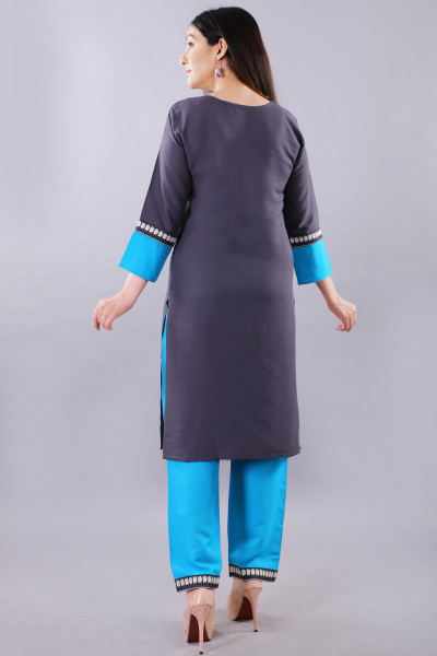 Women Cotton Rayon Straight Round Neck Kurta Palazzo Set