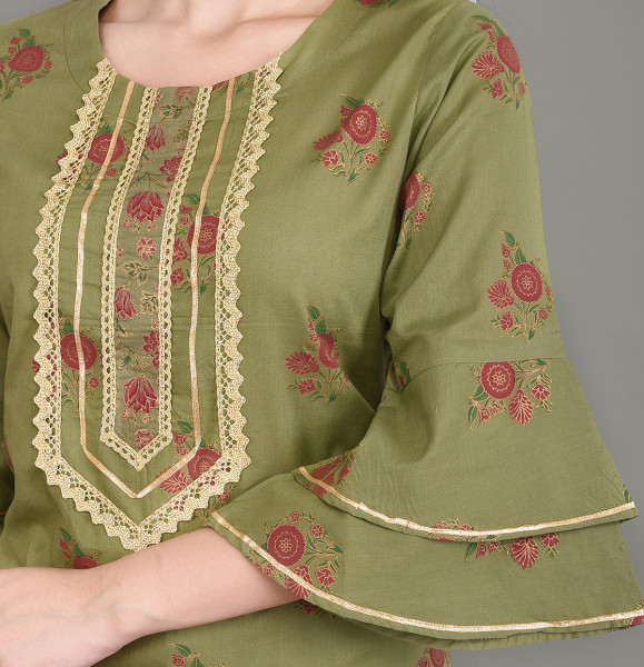 Women Cotton Rayon Straight Round Neck Kurta Palazzo Set