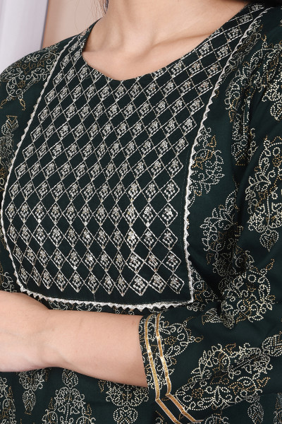Women Cotton Rayon Straight Round Neck Kurta Palazzo Set