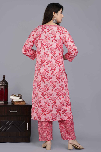 Women Pure Cotton Straight Round Neck Kurta Pant Set
