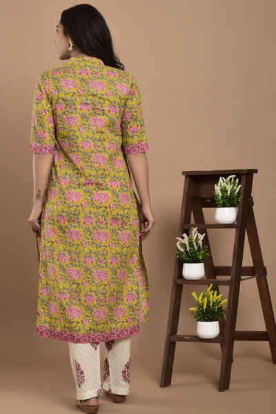 Women Pure Cotton Flared Mandarin Collar Kurta Palazzo Set