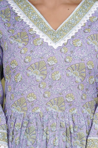 Women Pure Cotton Flared V Neck Kurta Palazzo DupattaSet