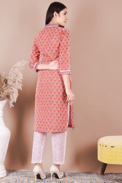 Women Pure Cotton Straight V Neck Kurta Palazzo DupattaSet