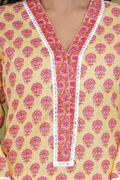 Women Pure Cotton Straight V Neck Kurta Palazzo DupattaSet