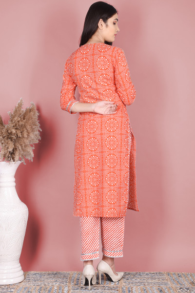 Women Pure Cotton Straight Round Neck Kurta Palazzo DupattaSet