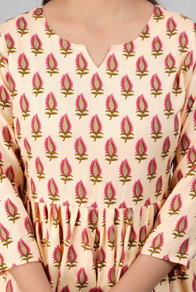 Peach Floral Printed Flared A-Line Rayon Kurta