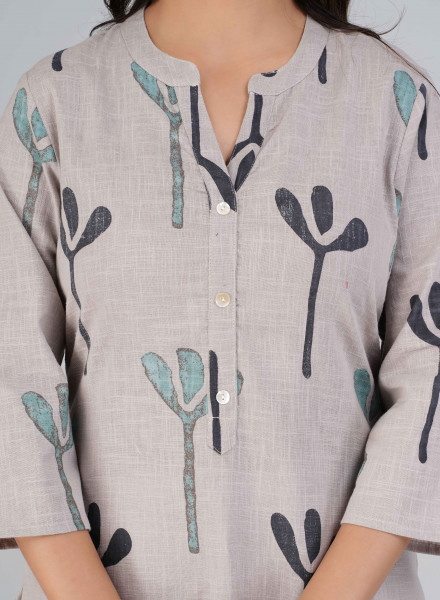 Grey Abstract Printed Straight Cotton Kurta