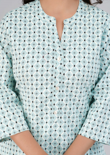 Blue Abstract Printed Straight Cotton Kurta