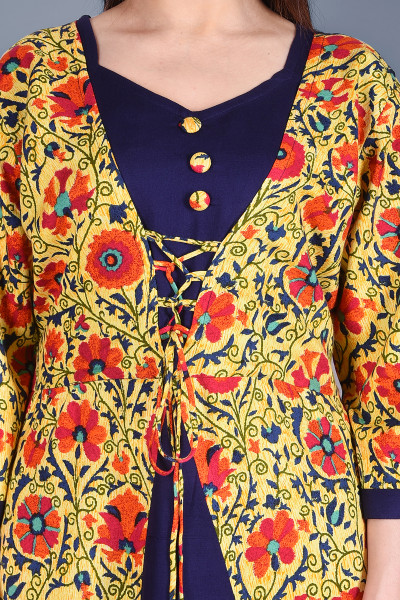 Blue Solid Flared A-Line Rayon Shrug Style Kurta