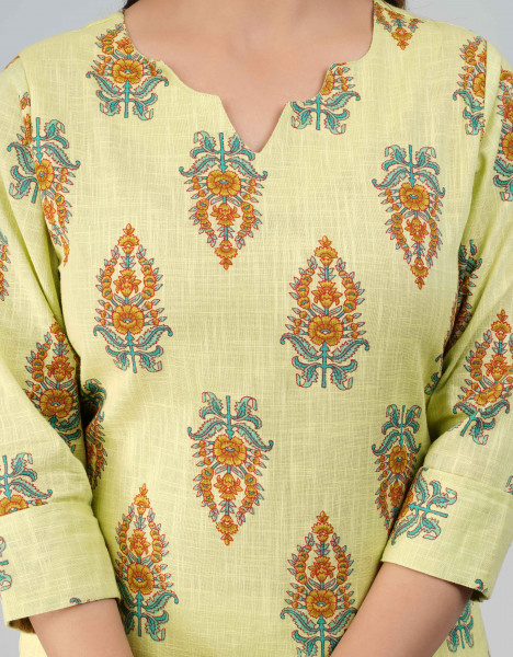 Green Floral Printed Straight Cotton Kurta