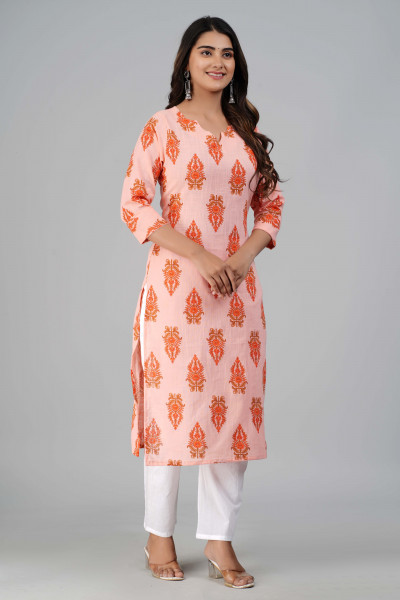 Pink Floral Printed Straight Cotton Kurta