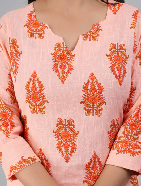 Pink Floral Printed Straight Cotton Kurta