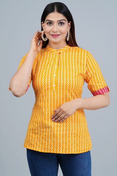 Yellow Striped Printed Cotton Top