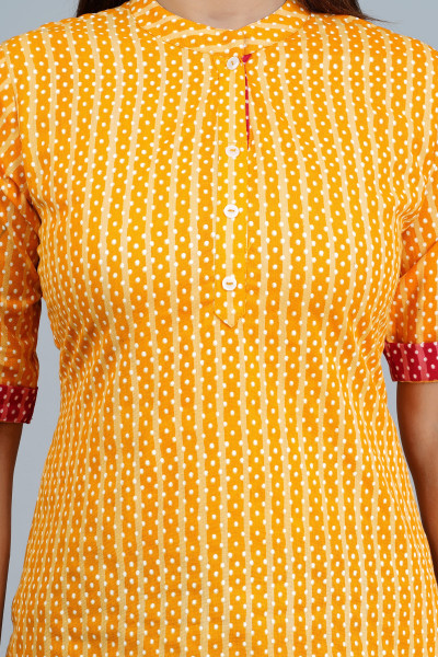 Yellow Striped Printed Cotton Top