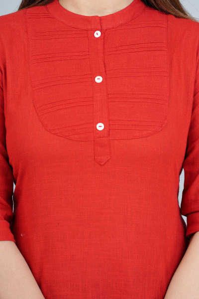 Red Solid Pleated Cotton Top
