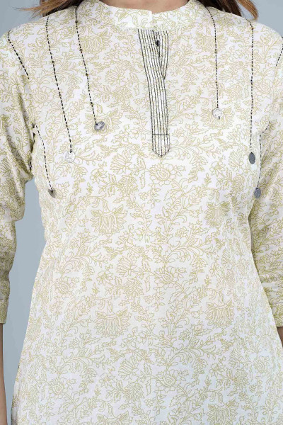 Off-White Floral Printed Casual Cotton Top