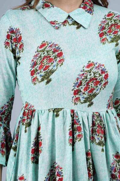 Blue Ethnic Printed Flared Rayon Top