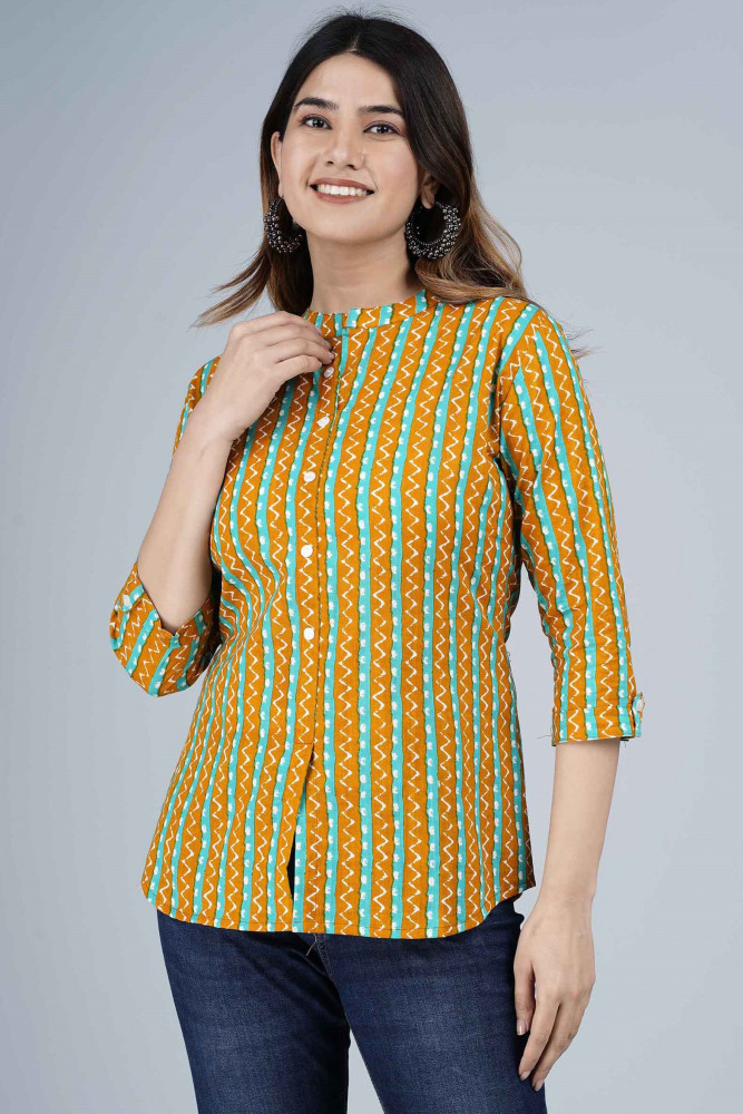 Multi Coloured Stripes Printed Cotton Top