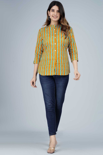Multi Coloured Stripes Printed Cotton Top