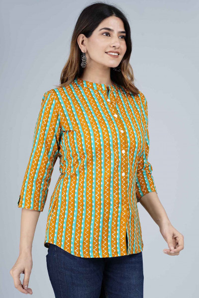 Multi Coloured Stripes Printed Cotton Top