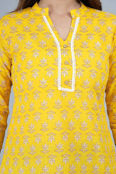 Mustard Floral Printed Cotton Top