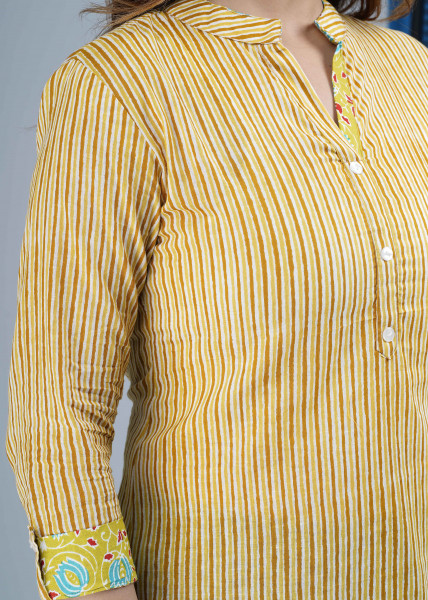 Mustard Stripes Printed Cotton Top