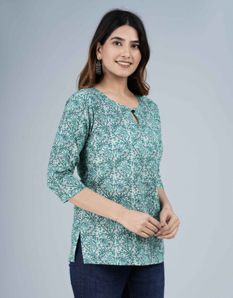 Blue Ethnic Printed Cotton Top