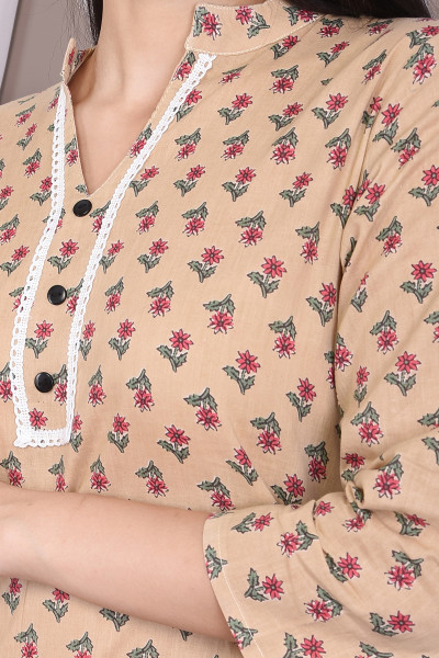 Peach Floral Printed Cotton Top
