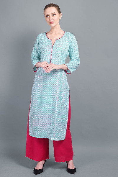 Gold Printed Blue Rayon Kurta