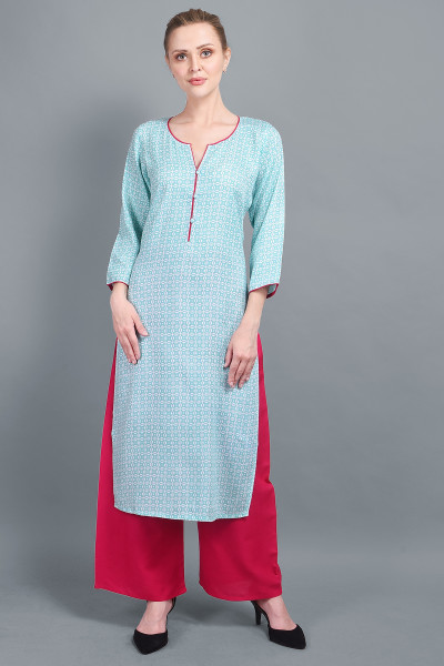Gold Printed Blue Rayon Kurta