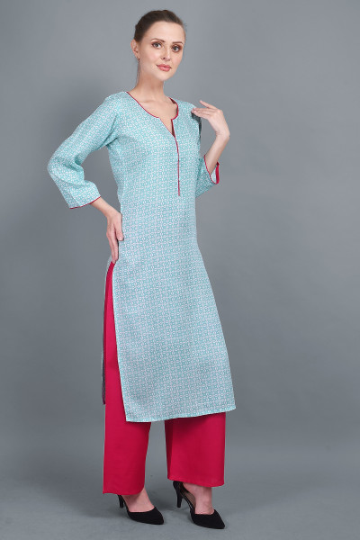 Gold Printed Blue Rayon Kurta