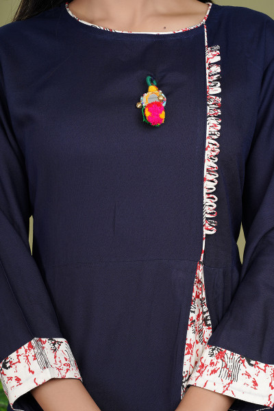 Navy Blue A-Line Long Rayon Kurta