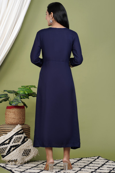 Navy Blue A-Line Long Rayon Kurta