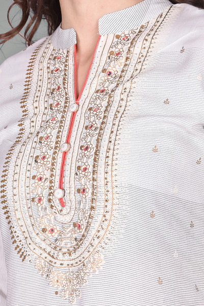 Women Pure Cotton Straight Mandarin Collar Kurta Palazzo Set