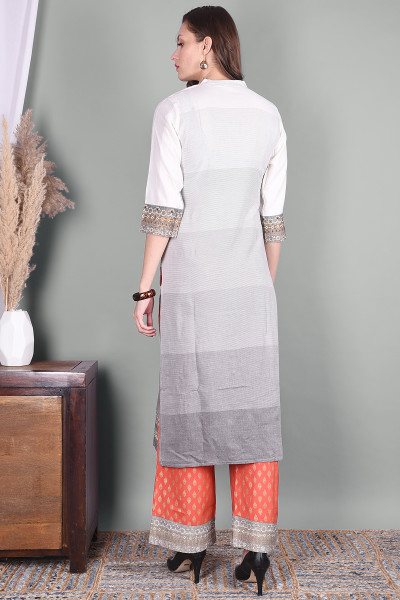 Women Pure Cotton Straight Mandarin Collar Kurta Palazzo Set
