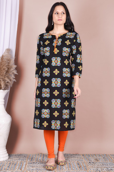 Black Ethnic Motifs Pure Cotton Kurta