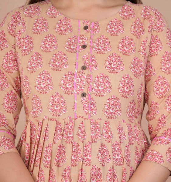Cotton Floral Printed Maternity Feeding DressKurti with Zipper Maternity Gown for Women Feeding Dress