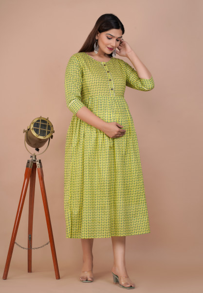 Cotton Floral Printed Maternity Feeding DressKurti with Zipper Maternity Gown for Women Feeding Dress