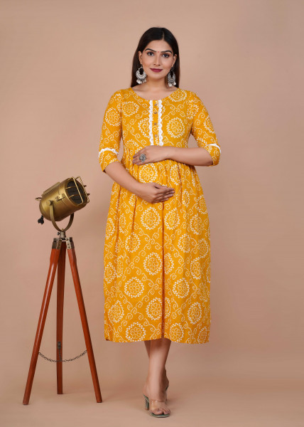 Cotton Floral Printed Maternity Feeding DressKurti with Zipper Maternity Gown for Women Feeding Dress