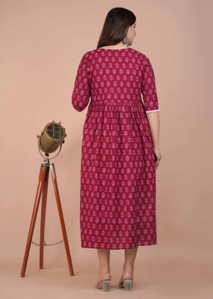 Cotton Floral Printed Maternity Feeding DressKurti with Zipper Maternity Gown for Women Feeding Dress