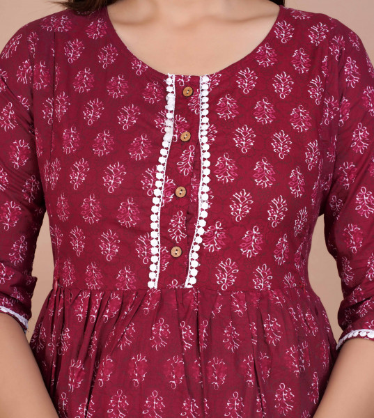 Cotton Floral Printed Maternity Feeding DressKurti with Zipper Maternity Gown for Women Feeding Dress