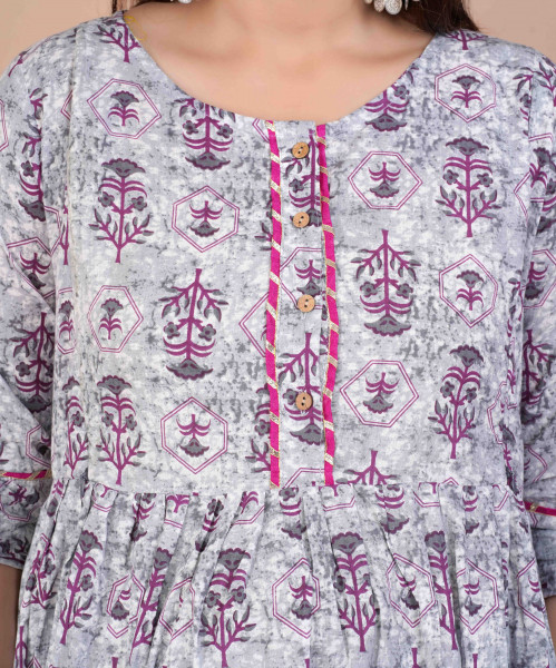 Cotton Floral Printed Maternity Feeding DressKurti with Zipper Maternity Gown for Women Feeding Dress