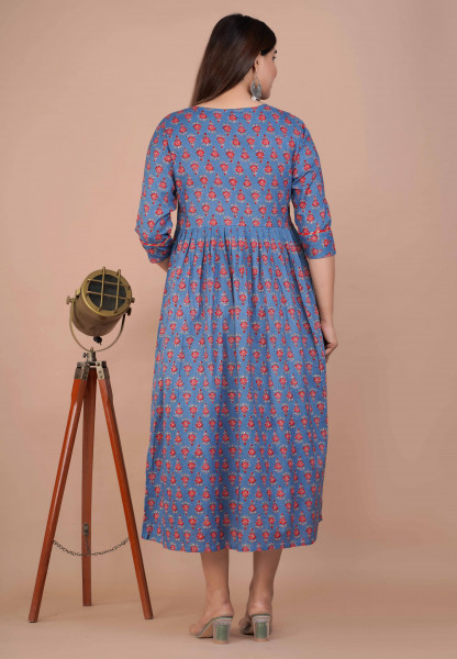 Cotton Floral Printed Maternity Feeding DressKurti with Zipper Maternity Gown for Women Feeding Dress