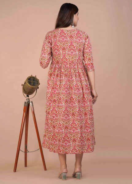 Cotton Floral Printed Maternity Feeding DressKurti with Zipper Maternity Gown for Women Feeding Dress